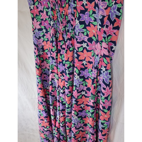 BLAIR Floral Smocked Button Front Midi Dress Bright Retro Summer Vacation  PS - Picture 15 of 15